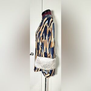 TORY BURCH Britten Crossbody Leather Metallic Silver Handbag Purse